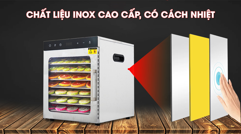 Vỏ gồm 2 lớp inox và cách nhiệt ở giữa 