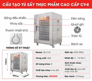 Máy Sấy Thực Phẩm CY-8 Cao Cấp Cấu tạo tủ sấy thực phẩm CY-8