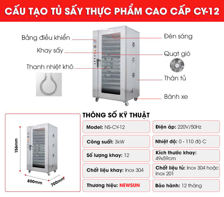 Cấu tạo chi tiết của máy sấy thực phẩm cao cấp CY-12 Cấu tạo chi tiết của máy sấy thực phẩm cao cấp CY-12