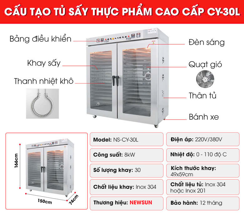 Cấu tạo của tủ sấy thực phẩm cao cấp CY-30L Cấu tạo của tủ sấy thực phẩm cao cấp CY-30L