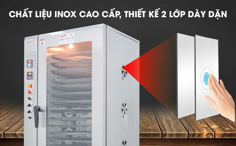 Thành tủ cấu tạo 2 lớp inox dày bền bỉ, cách nhiệt tốt