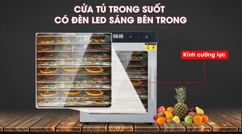 Cửa tủ trong suốt có đèn led sáng bên trong, dễ dàng quan sát