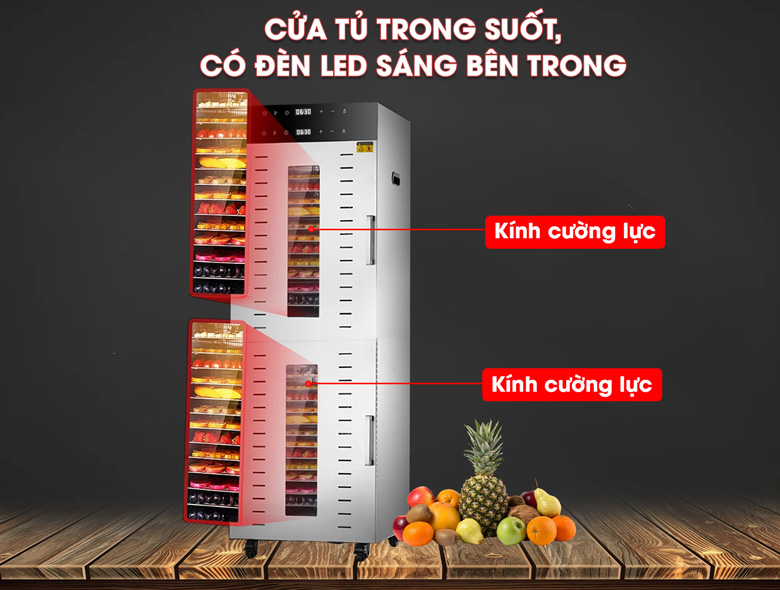 Cửa tủ có kinh trong suốt có đèn led chiếu sáng bên trong 