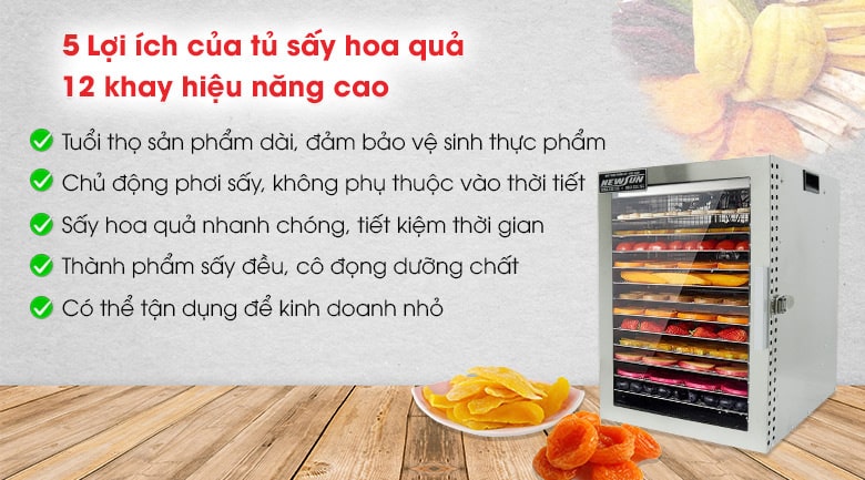 5 lợi ích của tủ sấy hoa quả 12 khay hiệu năng cao