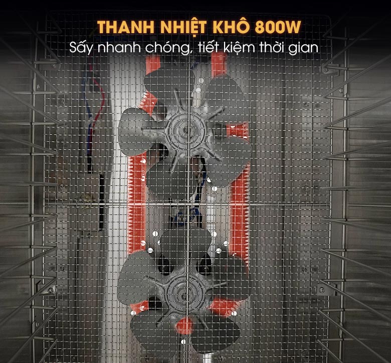 Thanh nhiệt khô 800W cho khả năng sấy nhanh chóng, tiết kiệm thời gian