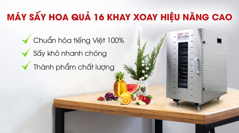 Máy sấy hoa quả 16 khay dạng xoay