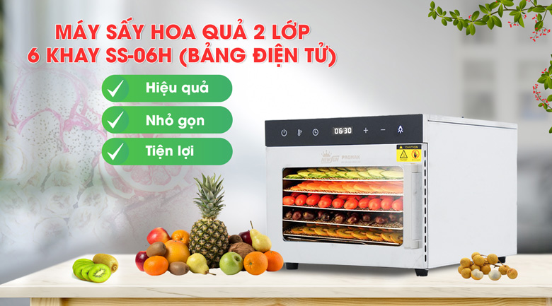 Máy sấy hoa quả 2 lớp 6 khay SS-06H