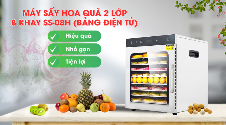 Máy sấy hoa quả 2 lớp 8 khay SS-08H chất lượng 