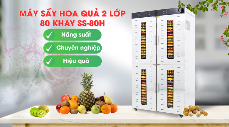 Máy sấy hoa quả 2 lớp 80 khay SS-08H