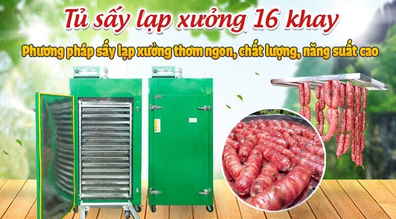 Tủ sấy lạp xưởng 16 khay - Giải pháp sấy lạp xưởng thơm ngon, chất lượng