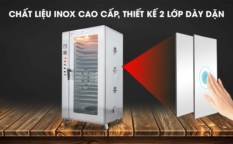 Thành tủ thiết kế 2 lớp inox dày dặn, bền bỉ, cách nhiệt tốt