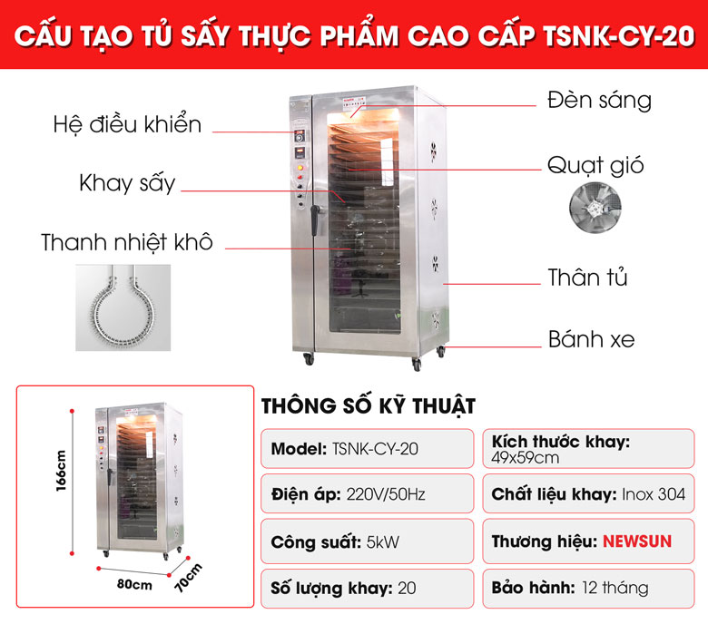 Cấu tạo của tủ sấy thực phẩm cao cấp CY-20