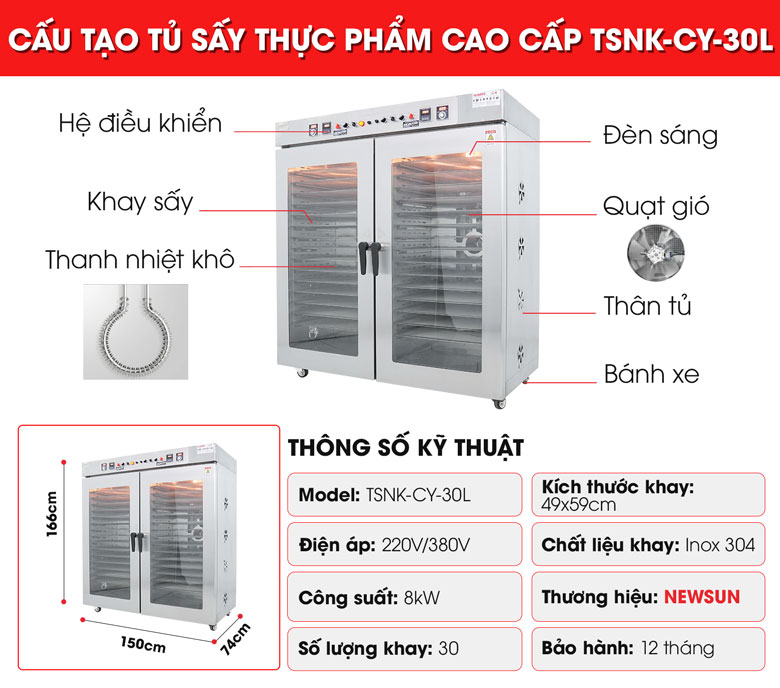 Cấu tạo của tủ sấy thực phẩm cao cấp CY-30L