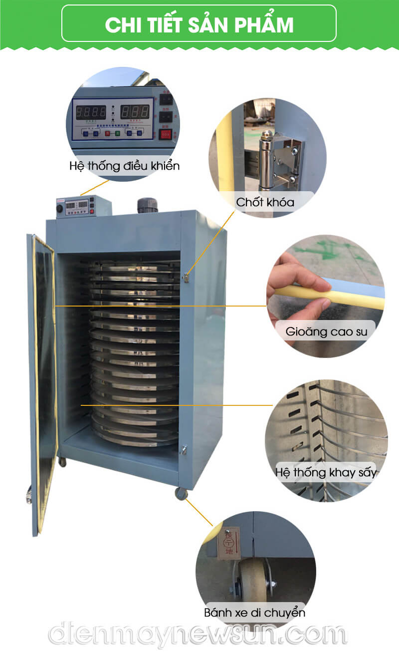 Chi tiết tủ sấy nông sản 16 khay dạng xoay