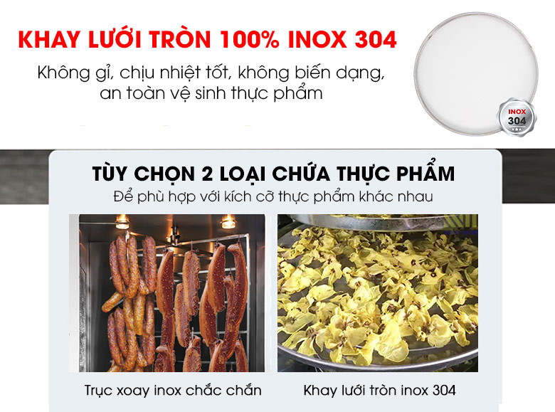 Khay sấy tròn dạng lưới, chất liệu 100% inox 304 siêu bền bỉ