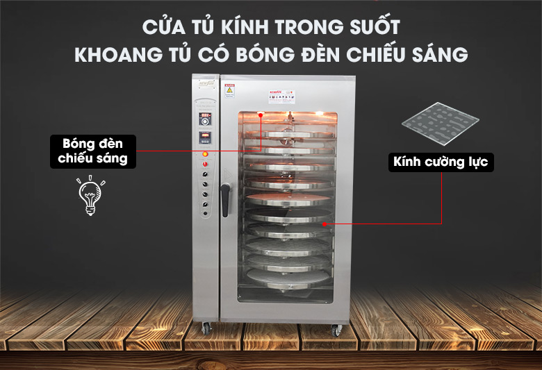 Cửa kính trong suốt kết hợp với đèn chiếu sáng giúp người dùng quan sát toàn bộ quá trình sấy