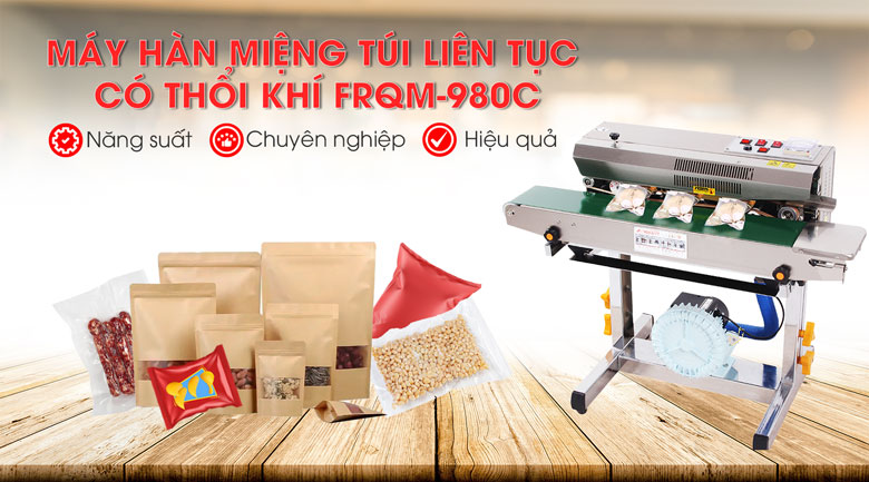 Máy hàn miệng túi liên tục có thổi khí Kunba FRQM-980C 