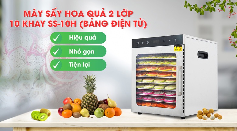 Máy sấy hoa quả 2 lớp  10 khay SS‑10H