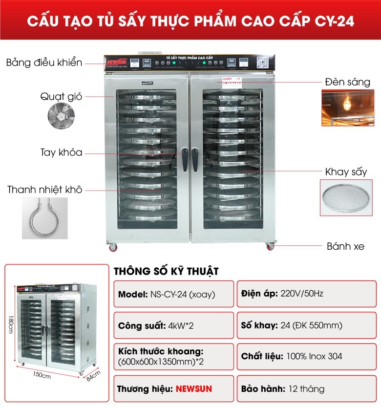 Cấu tạo máy sấy 24 khay xoay CY-24 Cấu tạo máy sấy 24 khay xoay CY-24