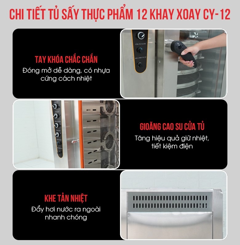 Chi tiết máy sấy thực phẩm 12 khay xoay CY-12 cao cấp Chi tiết máy sấy thực phẩm 12 khay xoay CY-12 cao cấp