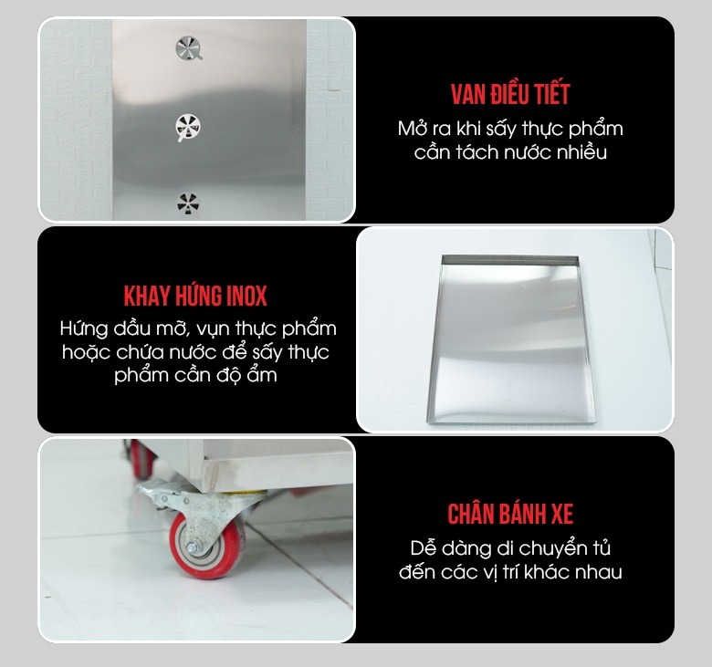 Các chi tiết máy sấy thực phẩm 24 khay xoay CY-24 cao cấp Các chi tiết máy sấy thực phẩm 24 khay xoay CY-24 cao cấp