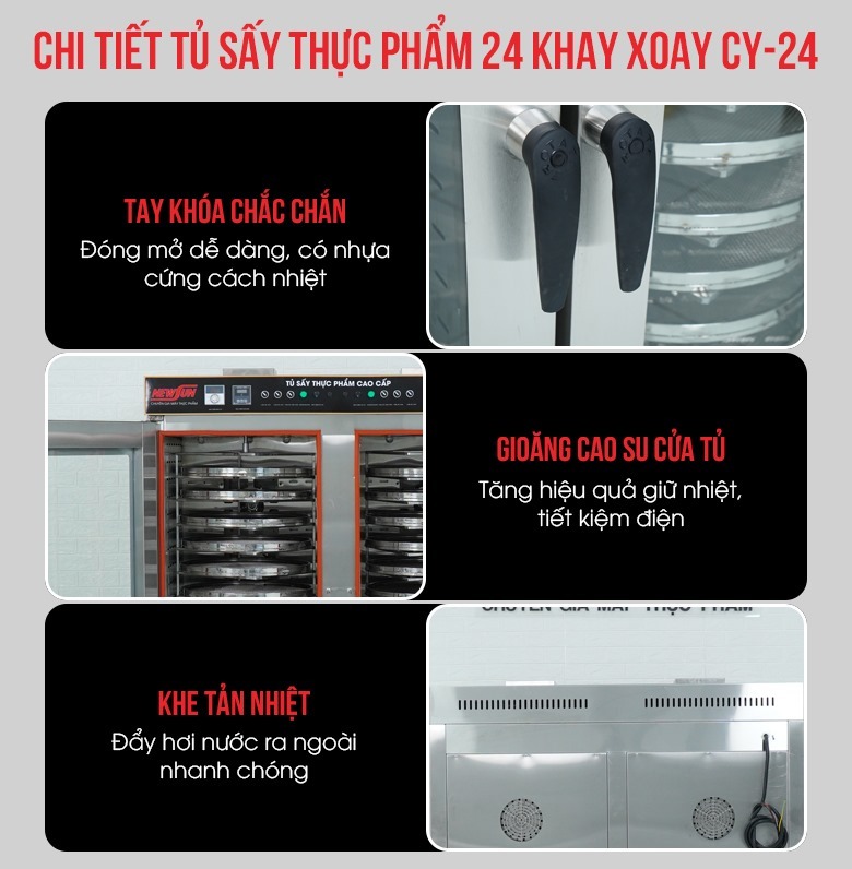 Các chi tiết máy sấy thực phẩm 24 khay xoay CY-24 cao cấp Các chi tiết máy sấy thực phẩm 24 khay xoay CY-24 cao cấp