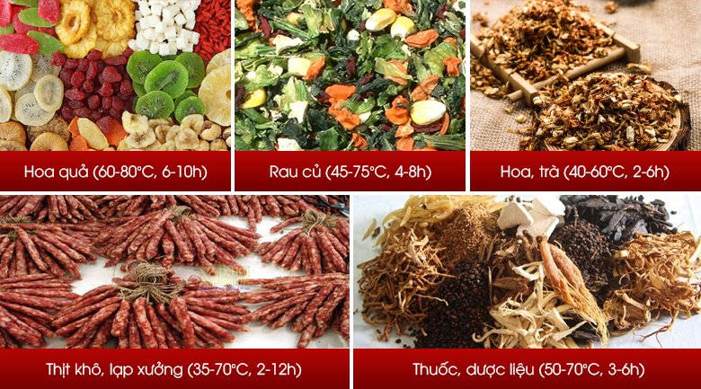 Khả năng sấy đa dạng thực phẩm