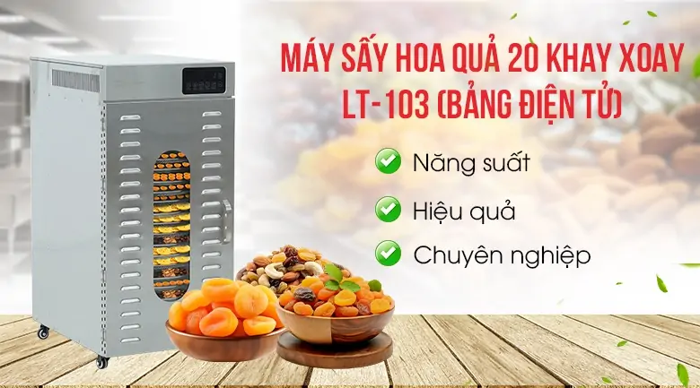 máy sấy trái cây dẻo 20 khay xoay