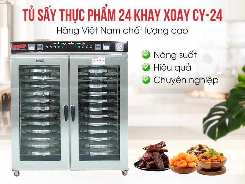 Máy sấy thực phẩm 24 khay xoay CY-24 cao cấp mới Máy sấy thực phẩm 24 khay xoay CY-24 cao cấp mới