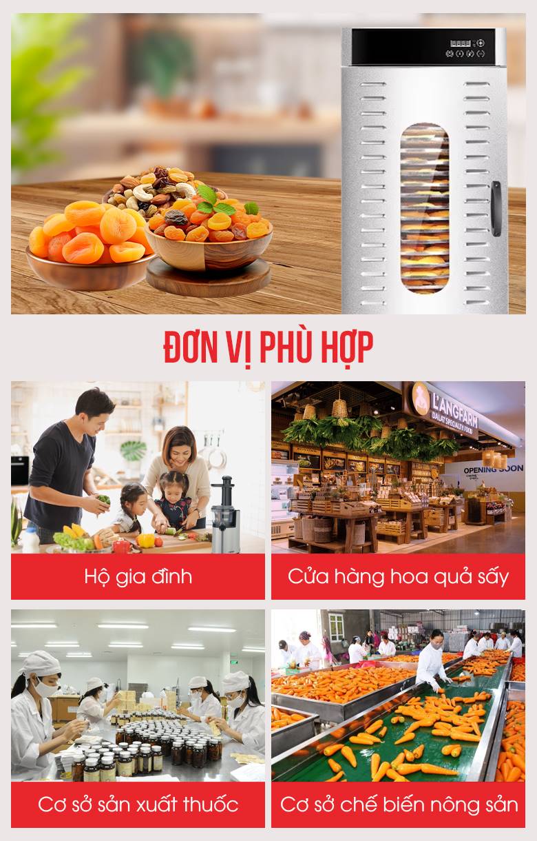 Với nhiều lợi ích mang lại máy sấy hoa quả 20 khay LT-103 phù hợp với nhiều đơn vị
